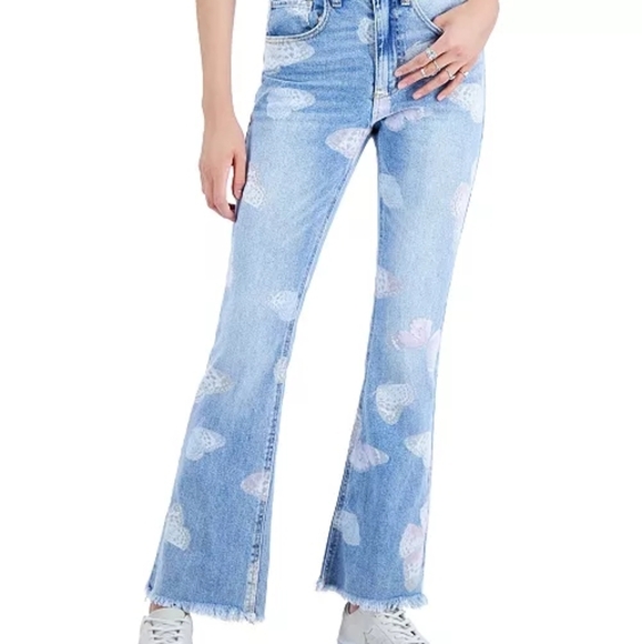 Tinseltown High-Rise Flare-Leg Butterfly Print Jeans – Size 11 Juniors #88 - Picture 1 of 7